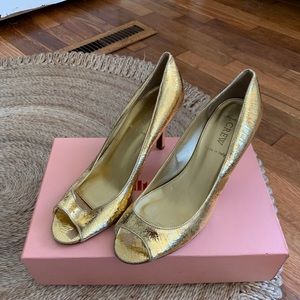 J. Crew Joley Crackle-Gold Peep Toe Heels